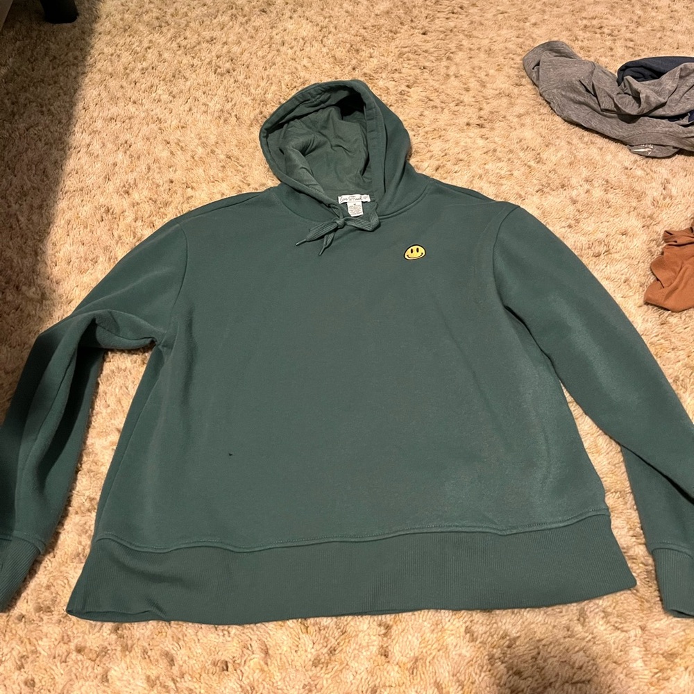 Green, happy face hoodie super soft